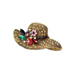 Golden Crystal Flowered Hat Brooch Lapel Pin